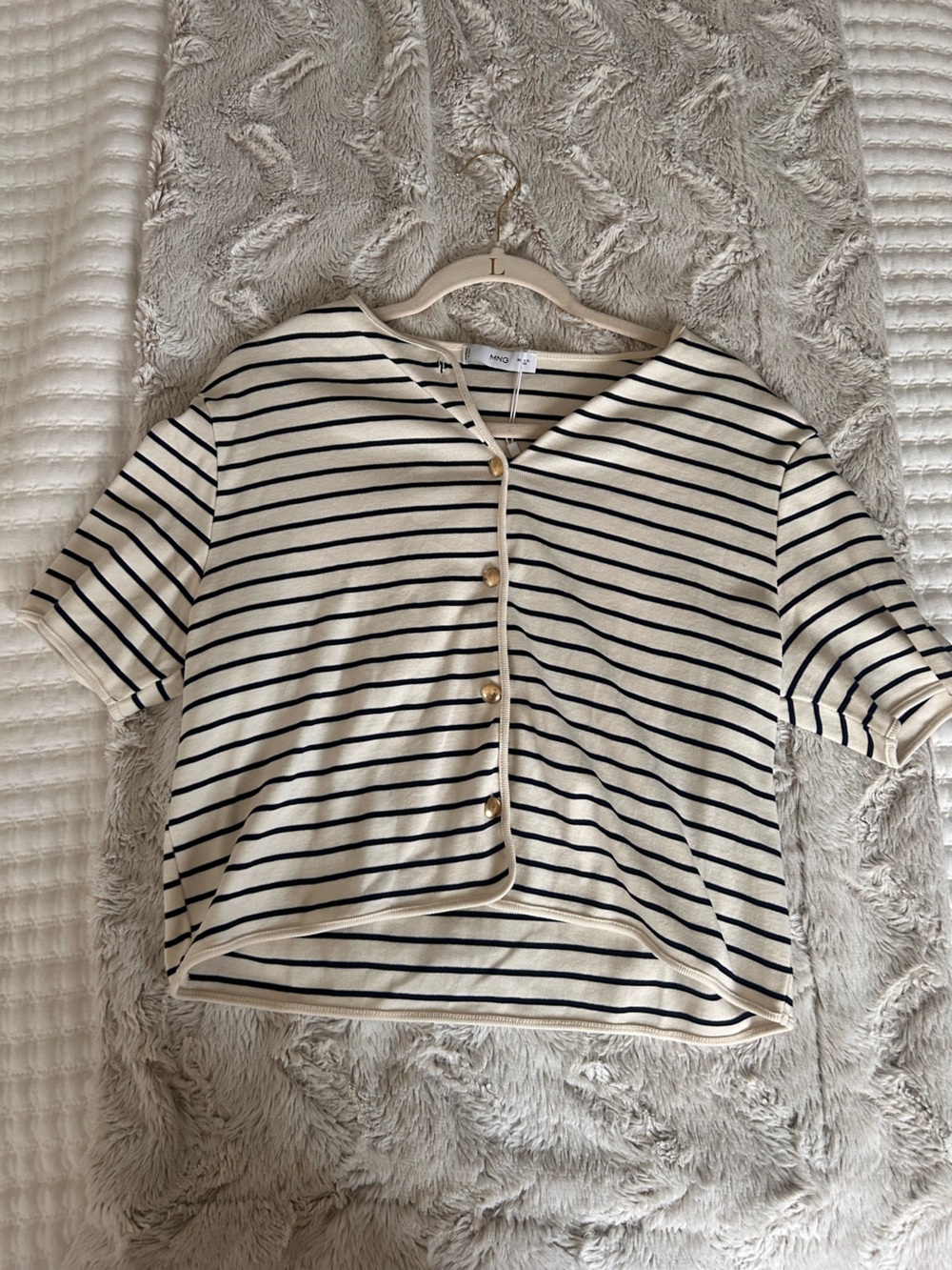 Mango Navy and Cream Striped Button Cardigan